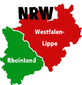 Karte von NRW mit den Landesteilen Rheinland und Westfalen-Lippe